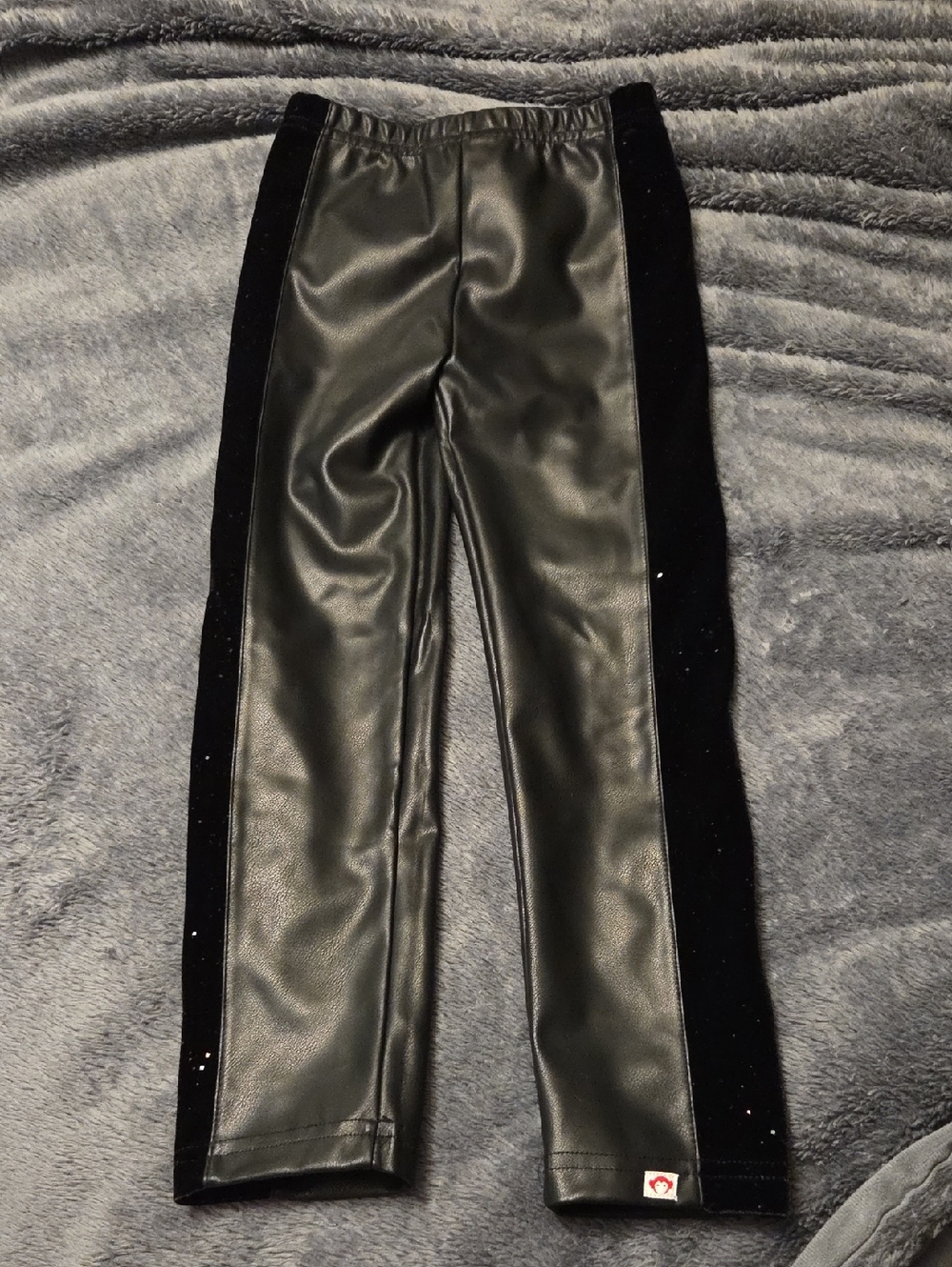 Kids Appaman Black Faux Leather Leggings with Velvet Trim
